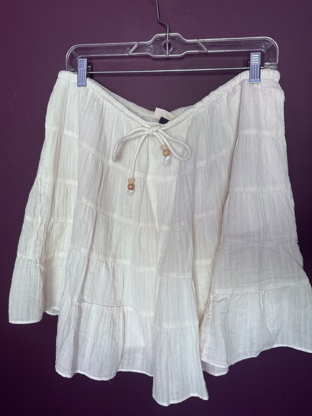 Women's Cream Tiered Cotton Prairie Skirt with Drawstring